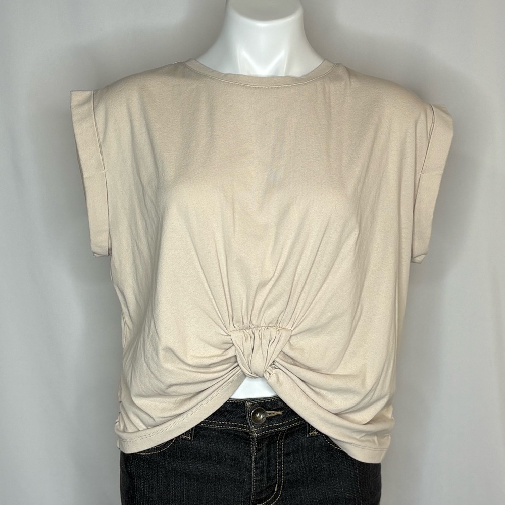 Grade & Gather - Knot Hem Women's Top in Light Beige, Large